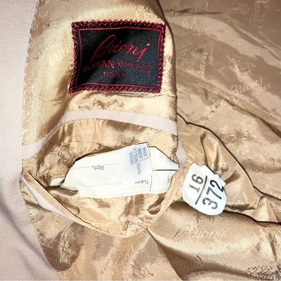 Brioni Mens Sport Coat Suit Jacket Blazer Double Breasted 100% Wool Tan 46 VTG - Picture 11 of 12